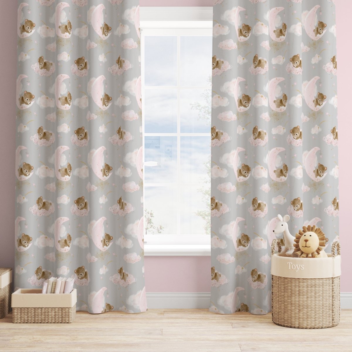 Pink Teddy Bear Curtain Panel - gender_girl, Pink Teddy Bear,