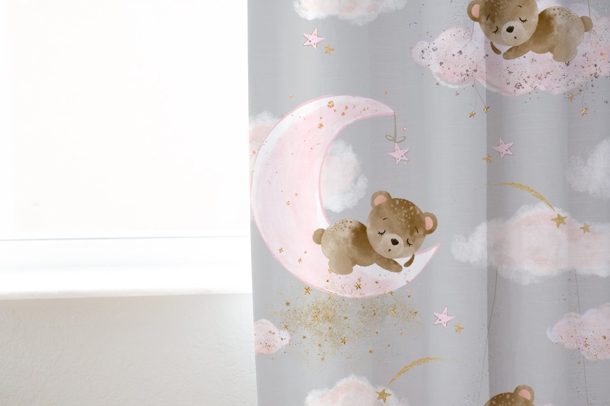 Pink Teddy Bear Curtain Panel - gender_girl, Pink Teddy Bear,