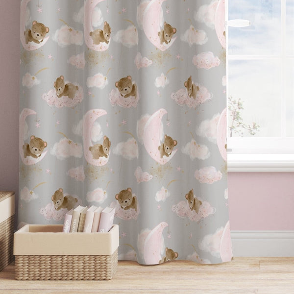 Pink Teddy Bear Curtain Panel - gender_girl, Pink Teddy Bear,