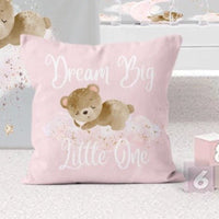 Pink Teddy Bear Dream Big Little One Throw Pillow - gender_girl, Pink Teddy Bear,