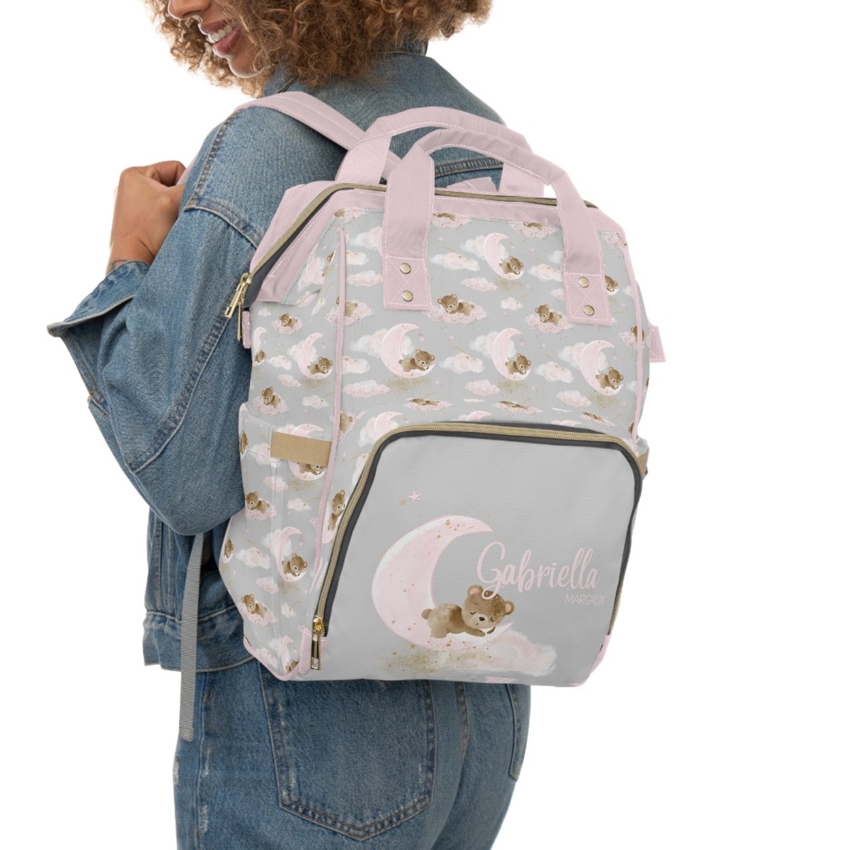 Pink Teddy Bear Personalized Backpack Diaper Bag - gender_girl, Pink Teddy Bear, text