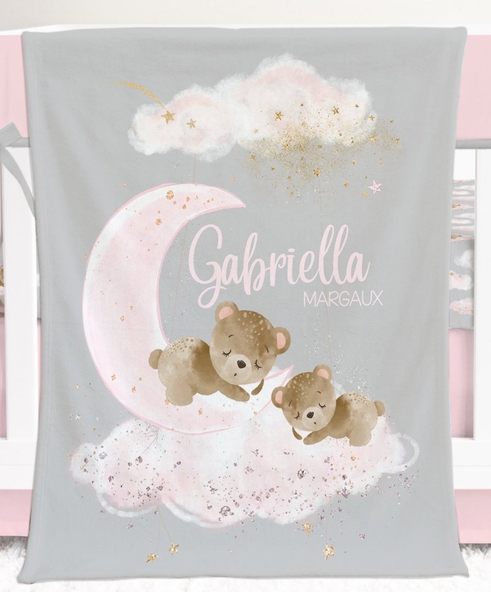 Pink Teddy Bear Ruffled Crib Bedding - gender_girl, Pink Teddy Bear, text