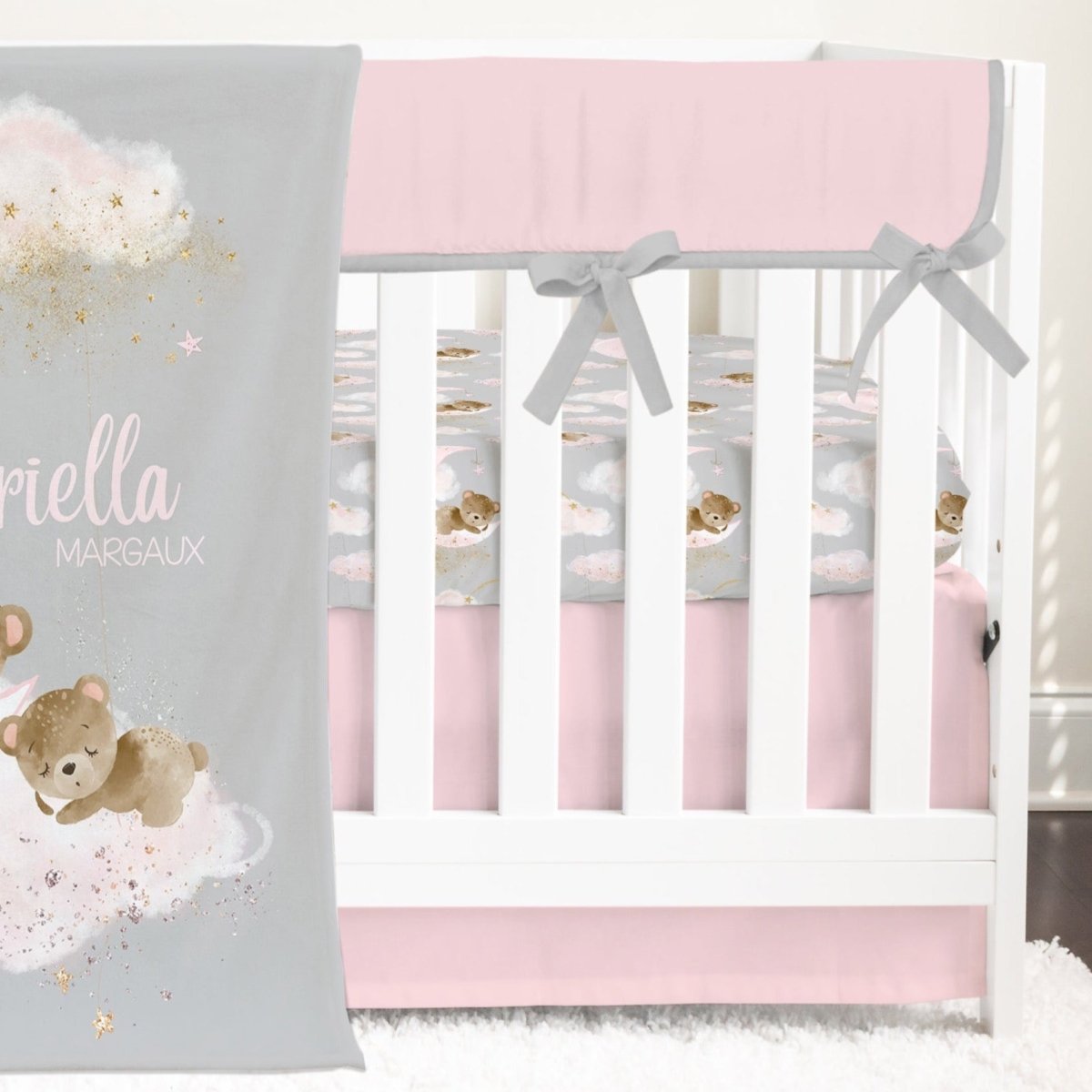 Pink Teddy Bear Solid Crib Bedding - gender_girl, Pink Teddy Bear, text