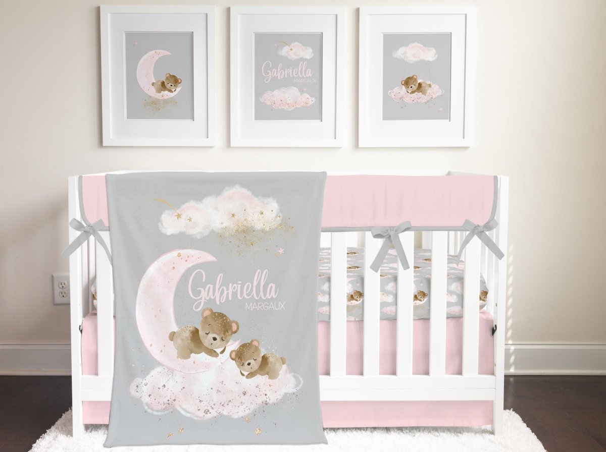 Pink Teddy Bear Solid Pink Crib Skirt - gender_girl, Pink Teddy Bear, Theme_Solid