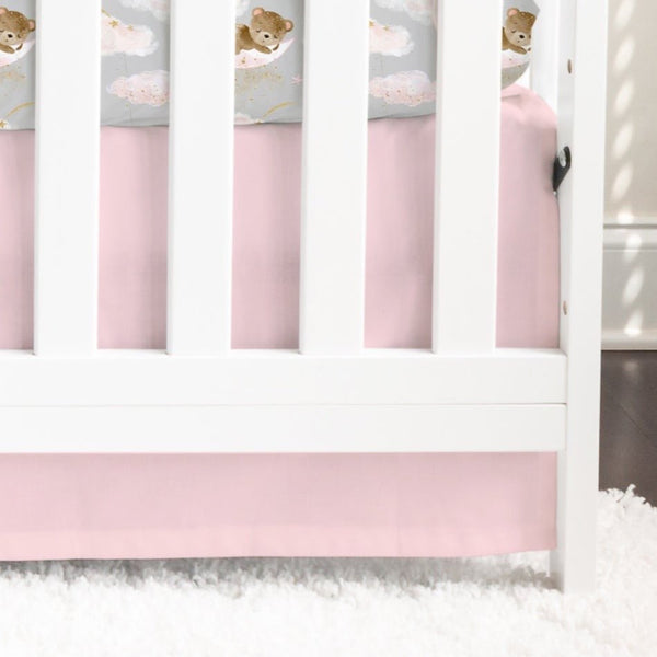 Pink Teddy Bear Solid Pink Crib Skirt - gender_girl, Pink Teddy Bear, Theme_Solid