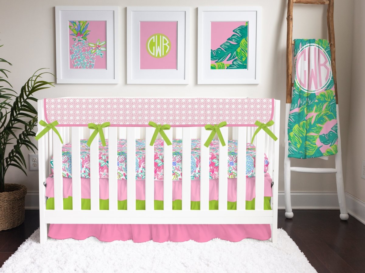 Preppy Summer Lattice Crib Rail Guards - gender_girl, Preppy Summer, Theme_Tropical