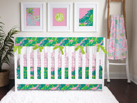 Preppy Summer Palm Crib Bedding - gender_girl, Preppy Summer, text
