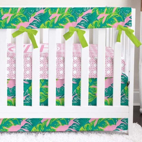 Preppy Summer Palm Crib Bedding - gender_girl, Preppy Summer, text