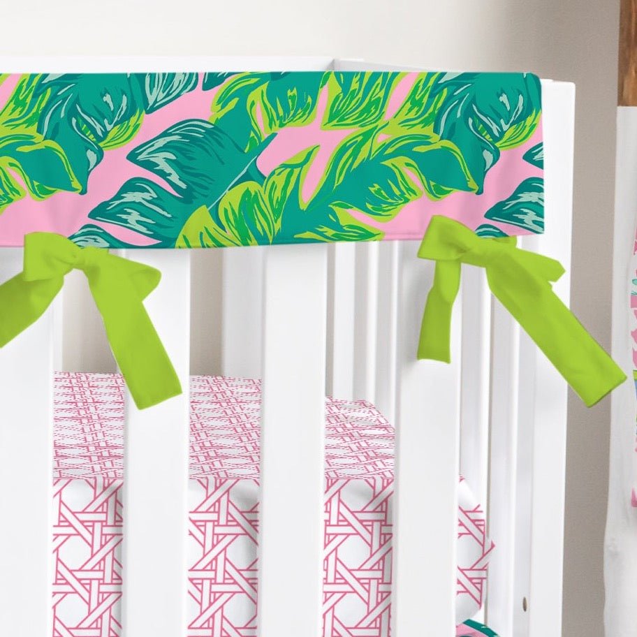 Preppy Summer Palm Crib Rail Guards - gender_girl, Preppy Summer, Theme_Tropical