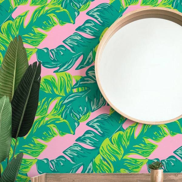 Preppy Summer Palm Leaf Peel & Stick Wallpaper