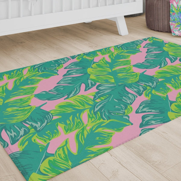 Preppy Summer Palm Nursery Rug - gender_girl, Preppy Summer, Theme_Tropical