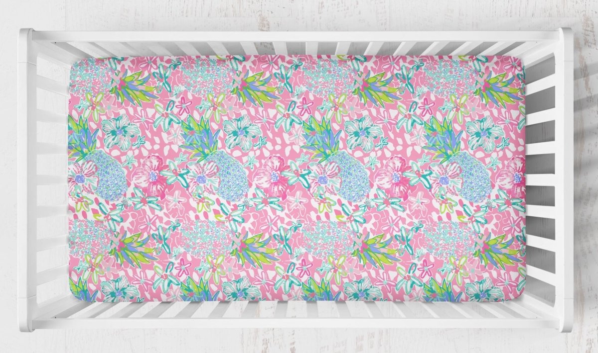 Preppy Summer Pom Pom Crib Bedding - gender_girl, Preppy Summer, text