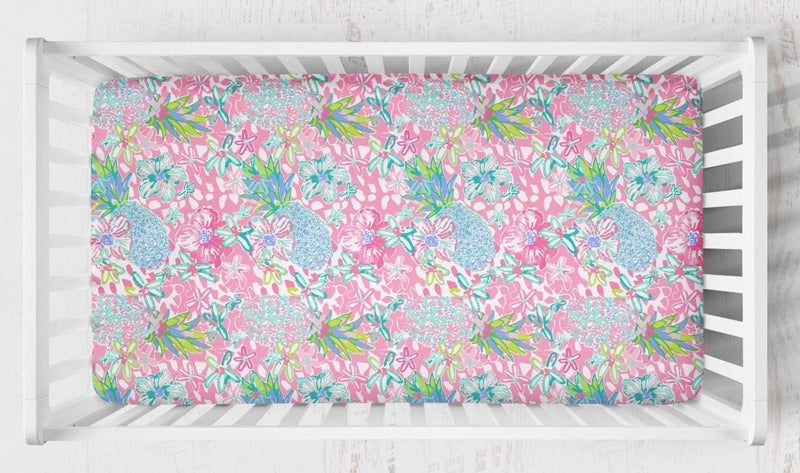 Preppy Summer Pom Pom Crib Bedding - gender_girl, Preppy Summer, text