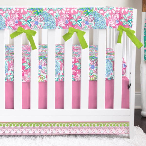 Preppy Summer Pom Pom Crib Bedding - gender_girl, Preppy Summer, text