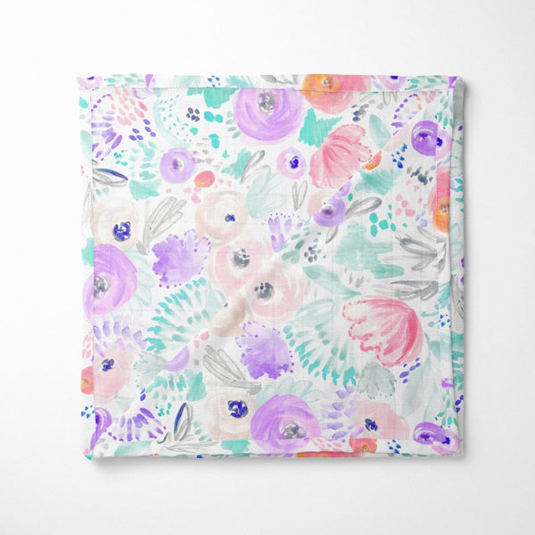 Purple Blooms Muslin Blanket - gender_girl, Purple Blooms, Theme_Floral
