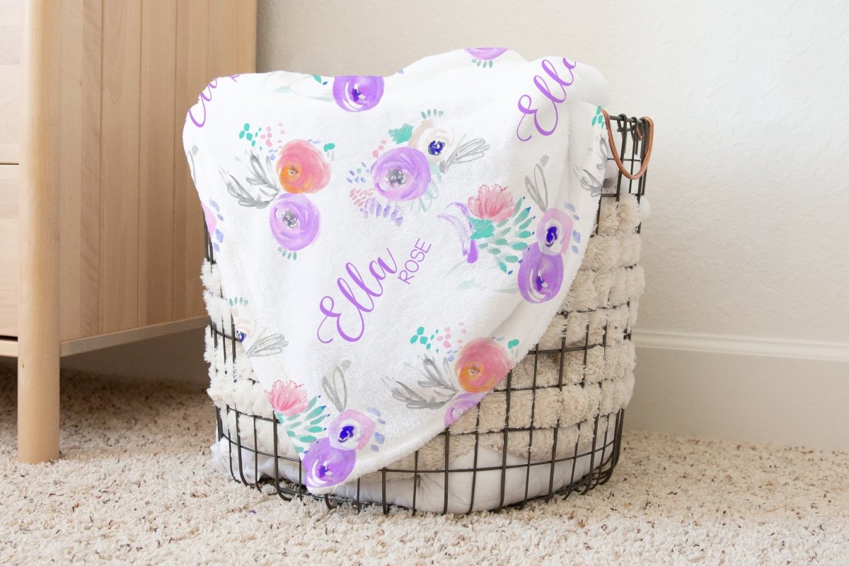 Purple Blooms Personalized Baby Blanket - gender_girl, Personalized_Yes, Purple Blooms