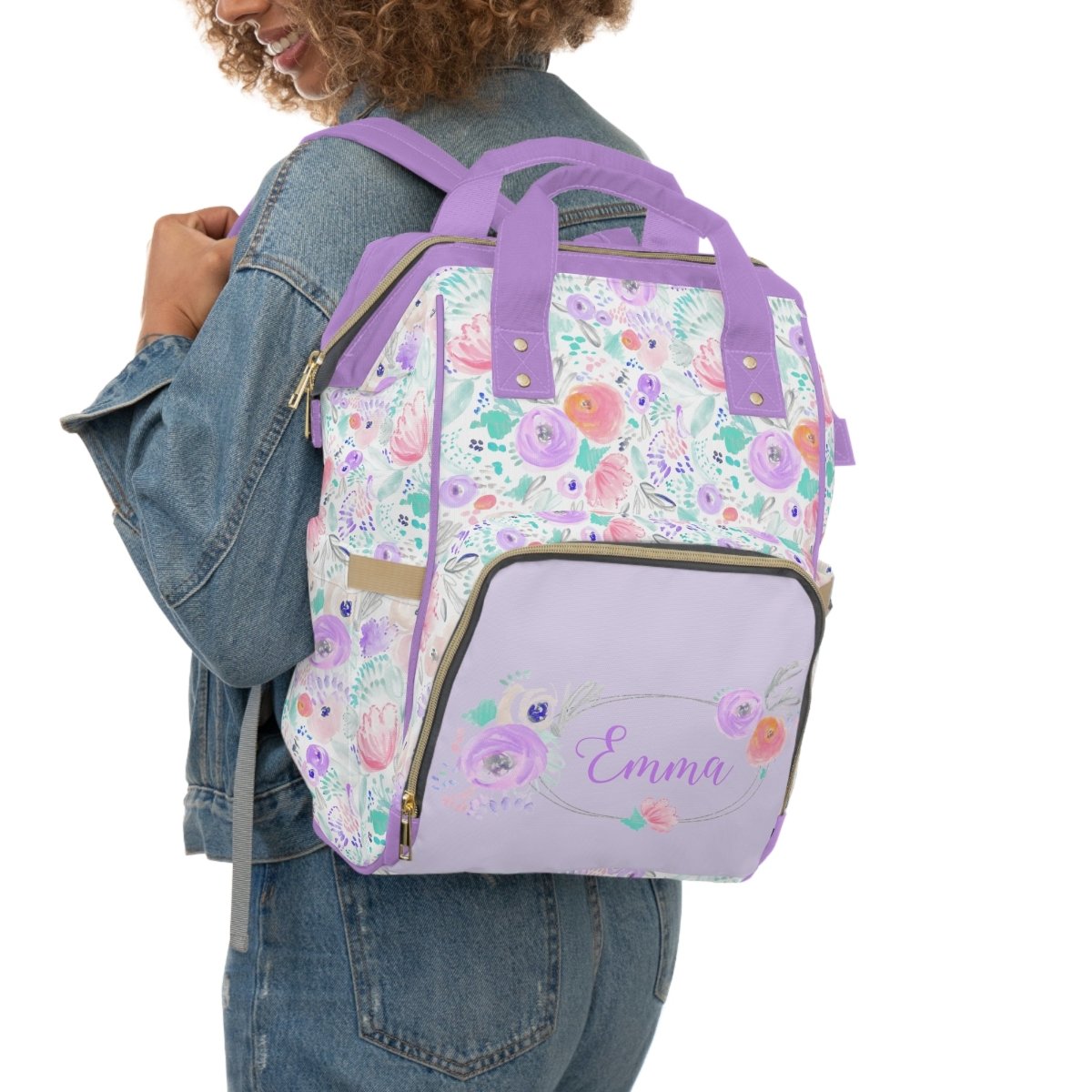 Purple Blooms Personalized Backpack Diaper Bag - gender_girl, Purple Blooms, text