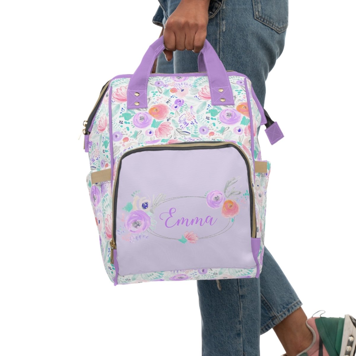 Purple Blooms Personalized Backpack Diaper Bag - gender_girl, Purple Blooms, text