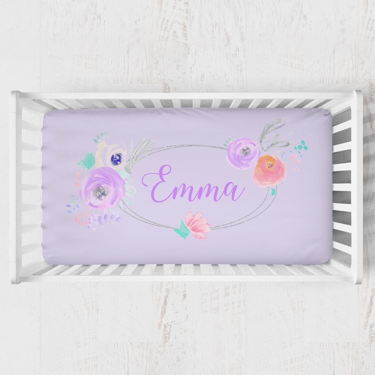 Purple Blooms Personalized Crib Sheet - gender_girl, Personalized_Yes, text