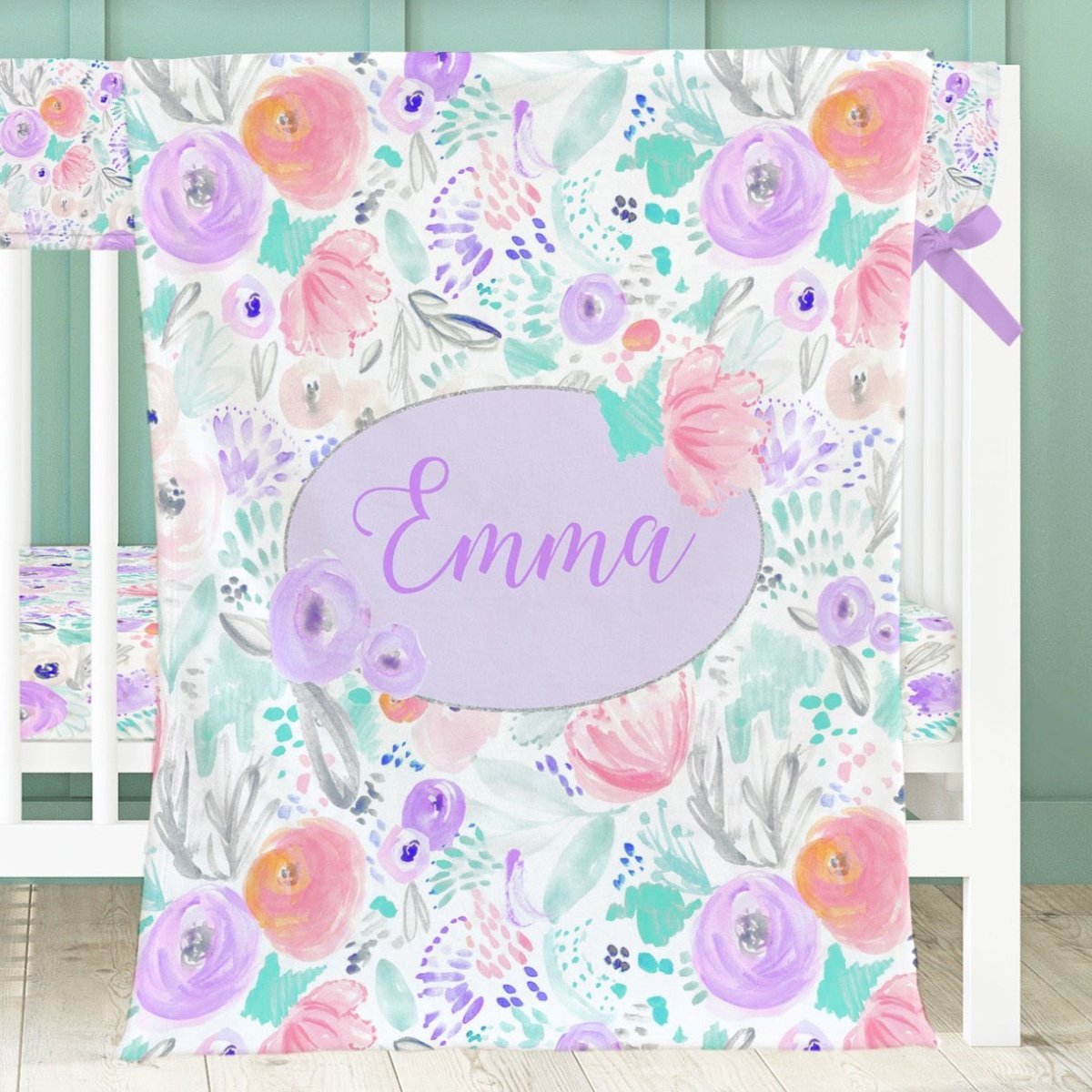 Purple Blooms Ruffled Crib Bedding - Crib Bedding Sets