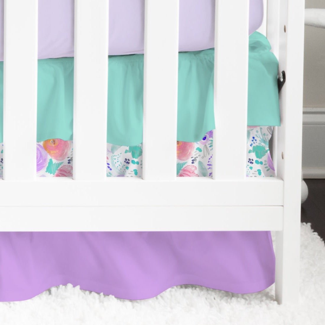 Purple Blooms Ruffled Crib Skirt - gender_girl, Purple Blooms, Theme_Floral