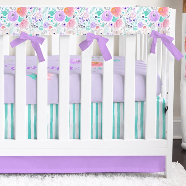 Purple Blooms Striped Crib Bedding - Crib Bedding Sets