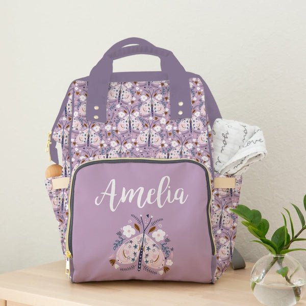 Purple Butterfly Personalized Backpack Diaper Bag - gender_girl, Purple Butterfly, text