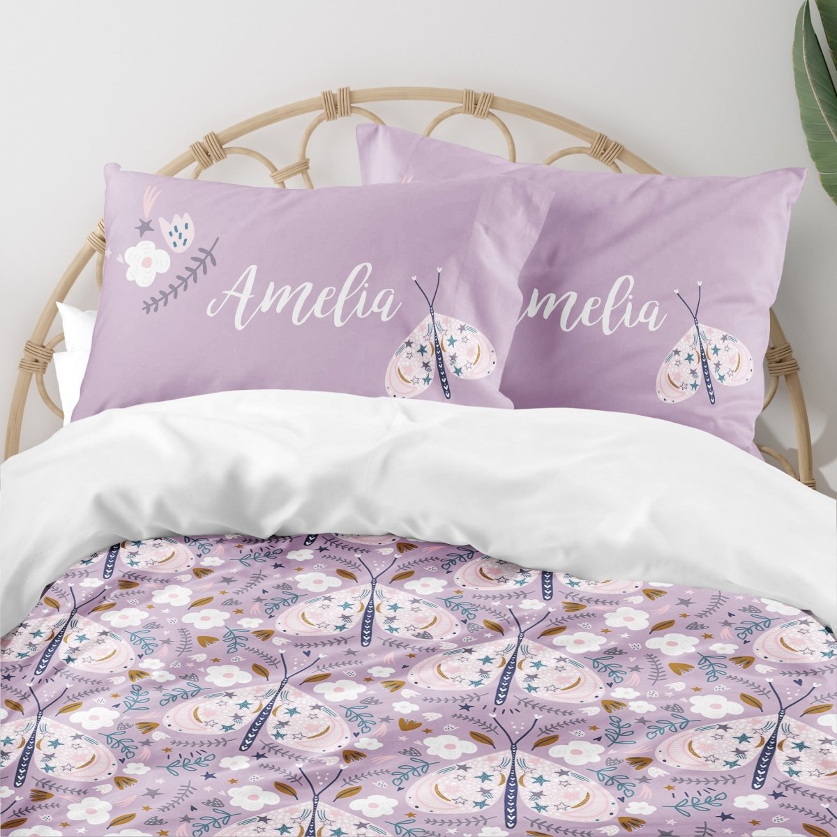 Purple Butterfly Personalized Kids Bedding Set (Comforter or Duvet Cover) - gender_girl, Purple Butterfly, text