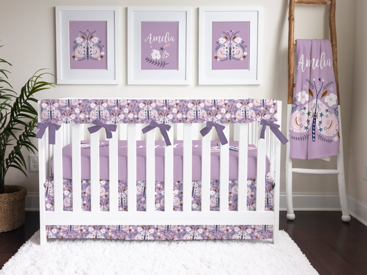 Purple Butterfly Personalized Crib Sheet - gender_girl, Personalized_Yes, text