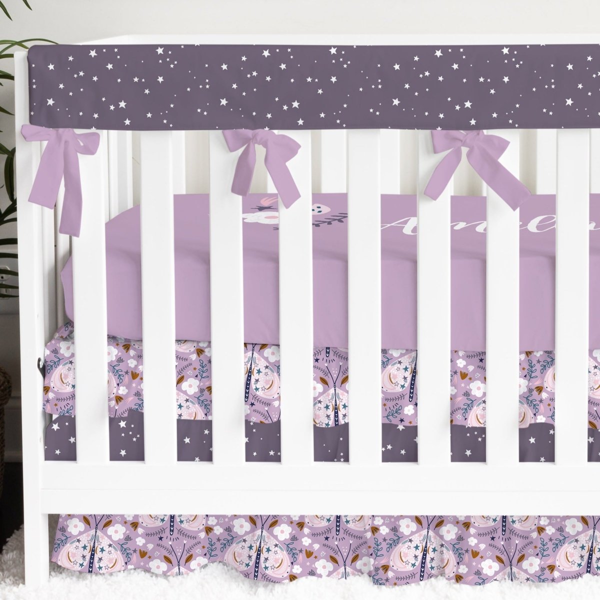 Purple Butterfly Ruffled Crib Bedding - gender_girl, Purple Butterfly, text