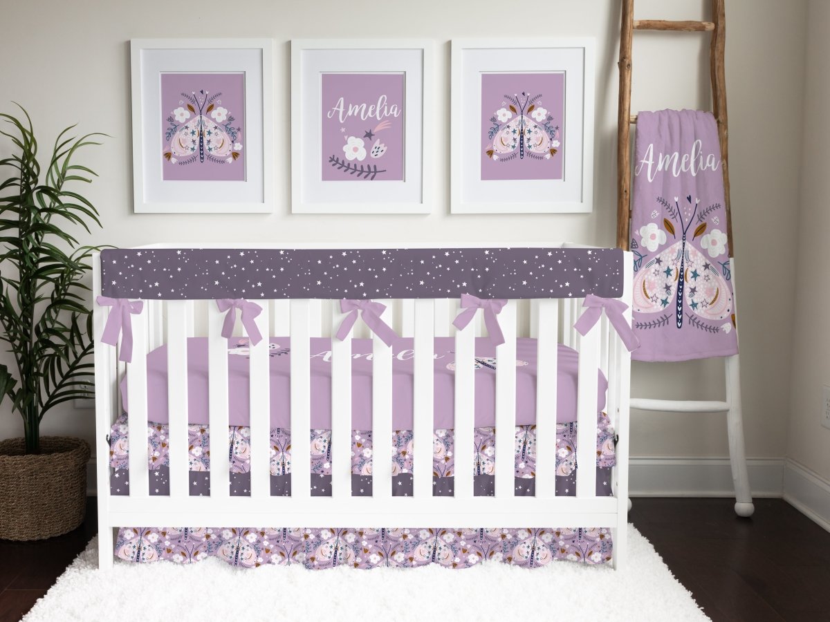 Purple Butterfly Ruffled Crib Bedding - gender_girl, Purple Butterfly, text