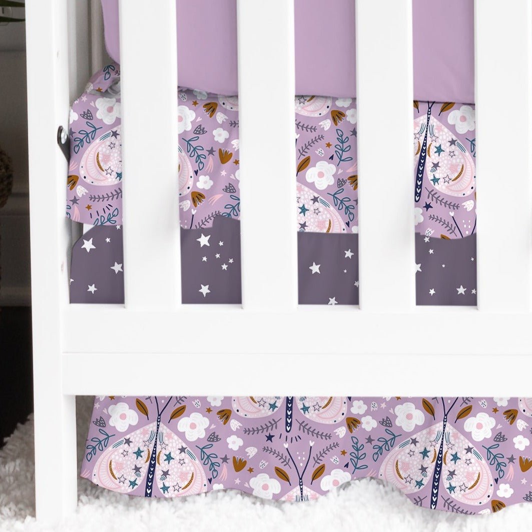 Purple Butterfly Ruffled Crib Bedding - gender_girl, Purple Butterfly, text