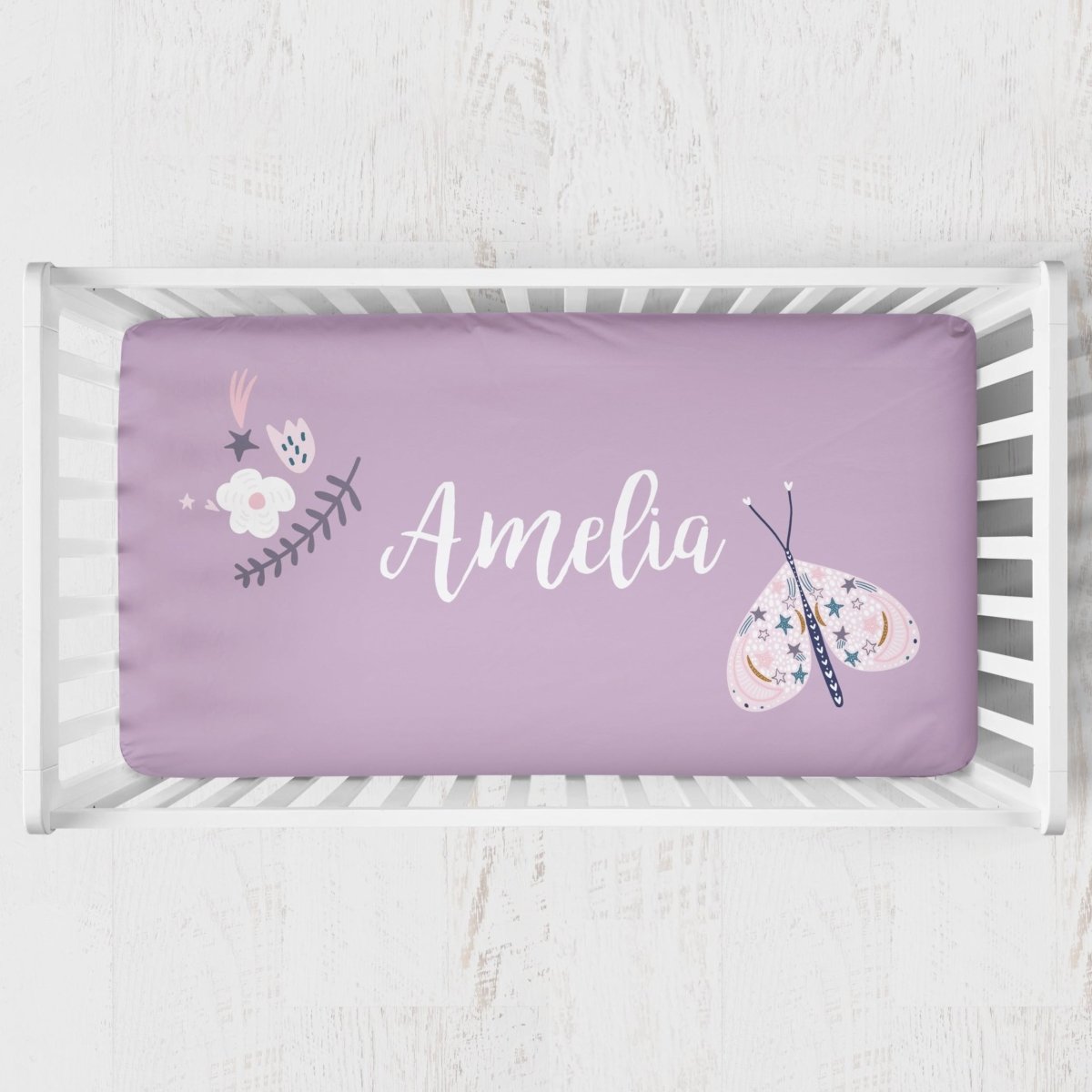 Purple Butterfly Ruffled Crib Bedding - gender_girl, Purple Butterfly, text