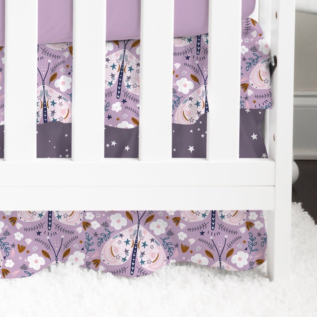 Purple Butterfly Ruffled Crib Skirt - gender_girl, Purple Butterfly, Theme_Butterfly