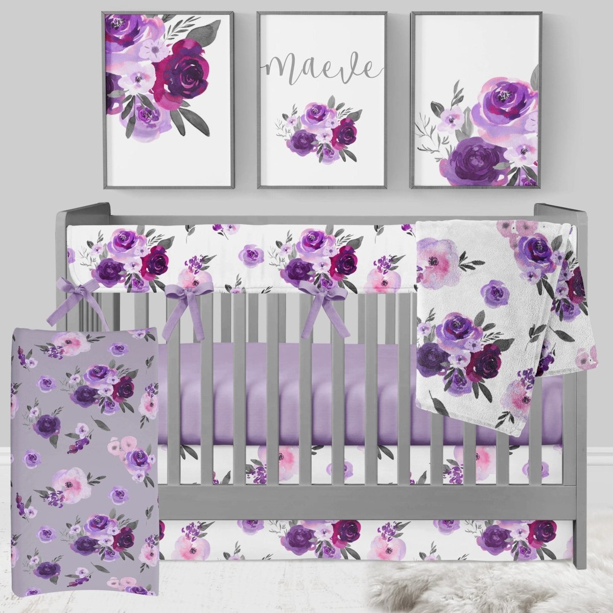 Purple Floral Crib Bedding Set - Crib Bedding Sets