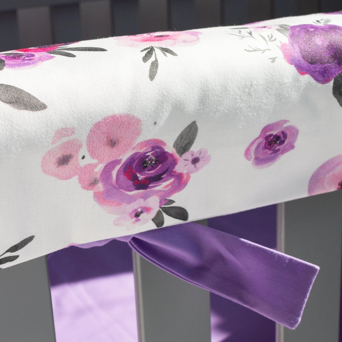 Purple Floral Crib Rail Guards - gender_girl, Purple Floral, Theme_Floral