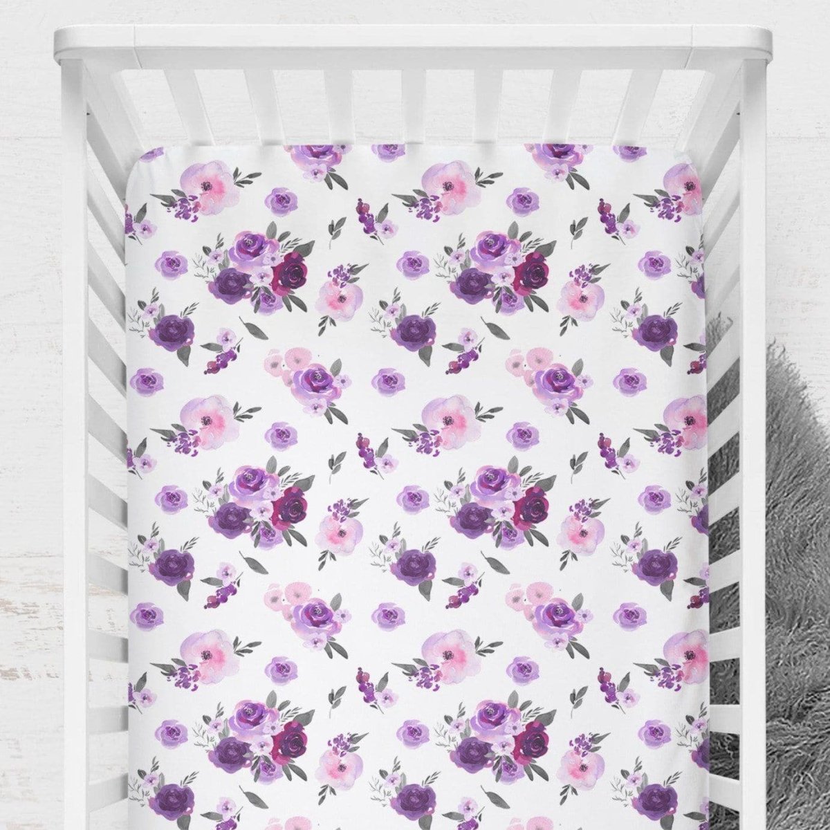 Purple Floral Crib Sheet - gender_girl, Theme_Floral,