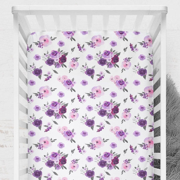 Purple Floral Crib Sheet