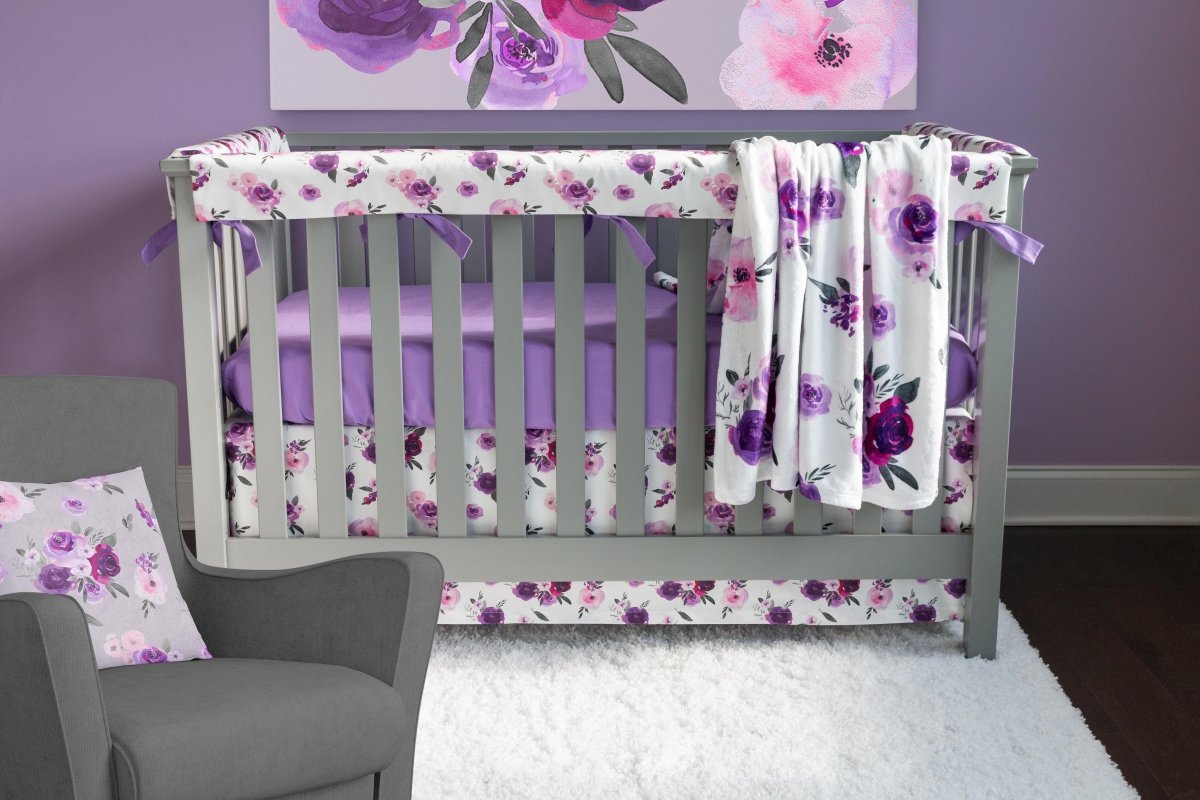 Purple Floral Crib Skirt - gender_girl, Purple Floral, Theme_Floral