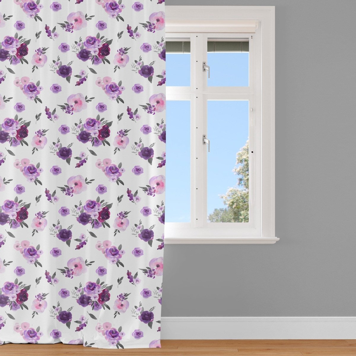 Purple Floral Curtain Panel - gender_girl, Purple Floral, Theme_Floral