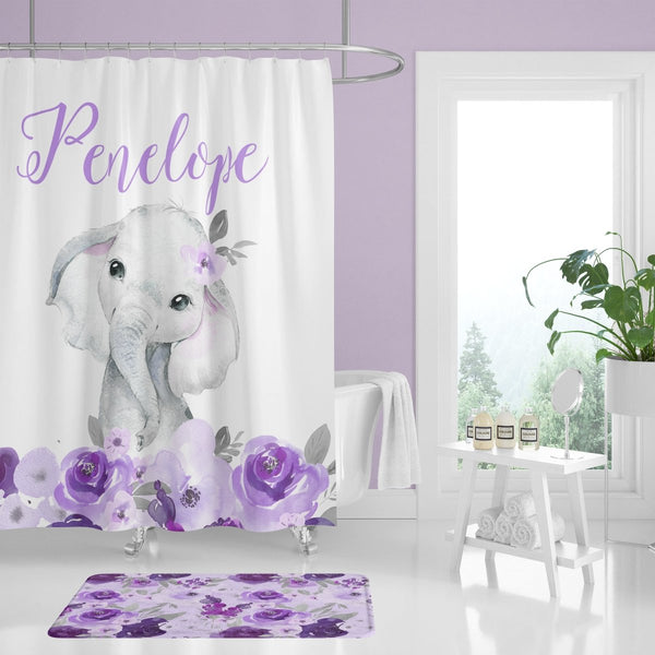 Purple Floral Elephant Bathroom Collection