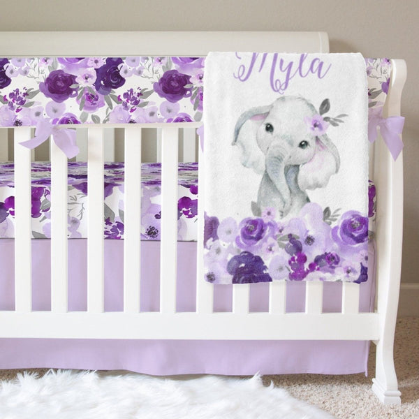 Purple Floral Elephant Crib Bedding - gender_girl, Purple Floral Elephant, text