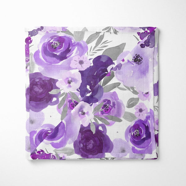 Purple Floral Elephant Muslin Blanket - gender_girl, Purple Floral Elephant, Theme_Floral