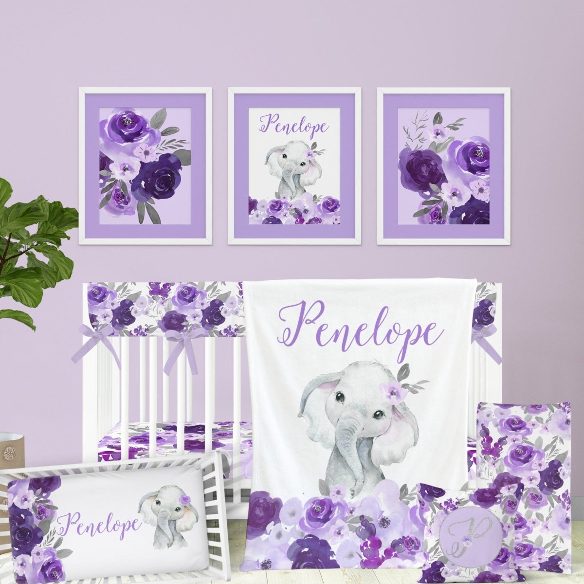 Purple Floral Elephant Nursery Collection - gender_girl, Purple Floral Elephant, text