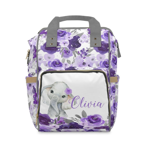 Purple Floral Elephant Personalized Backpack Diaper Bag - Backpack