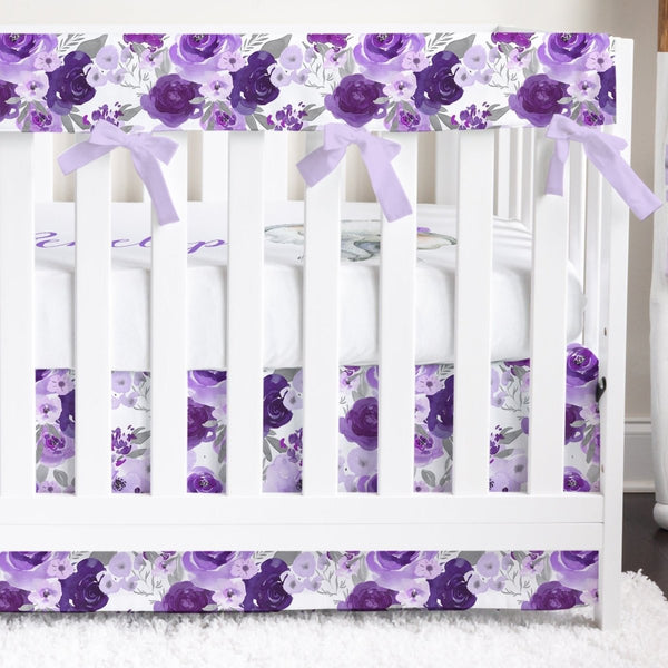 Purple Floral Elephant Personalized Crib Bedding - Crib Bedding Sets
