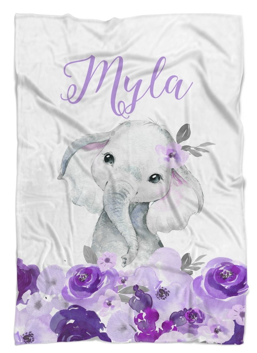 Purple Floral Elephant Personalized Ruffled Crib Bedding - gender_girl, Purple Floral Elephant, text