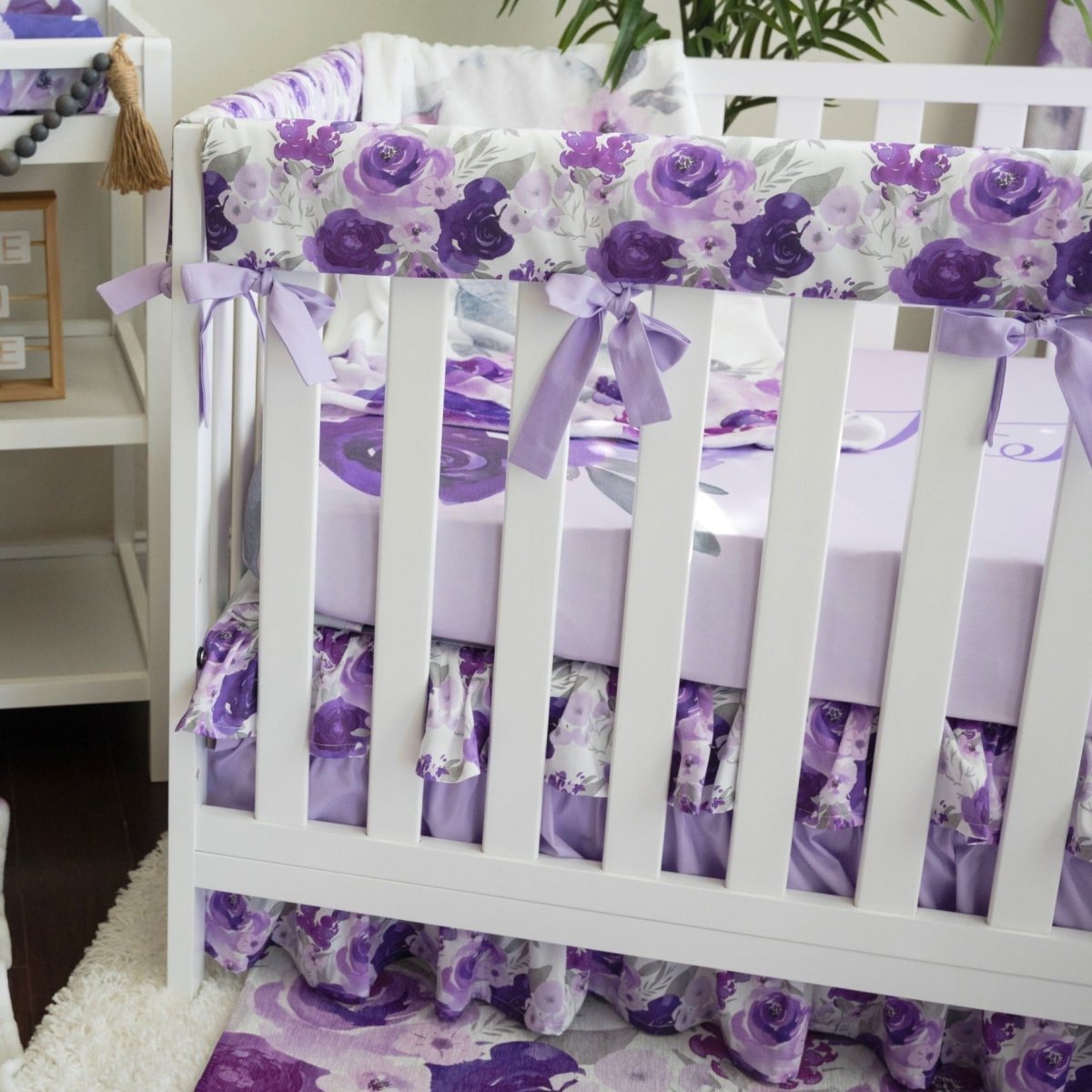 Purple Floral Elephant Ruffled Crib Bedding - gender_girl, Purple Floral Elephant, text