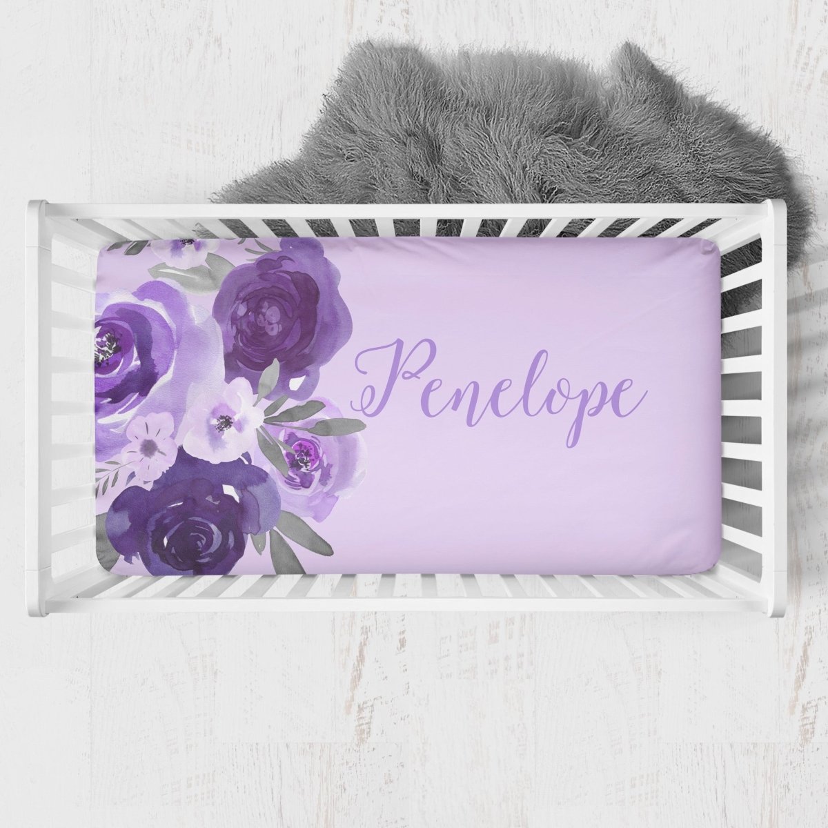 Purple Floral Elephant Ruffled Crib Bedding - gender_girl, Purple Floral Elephant, text