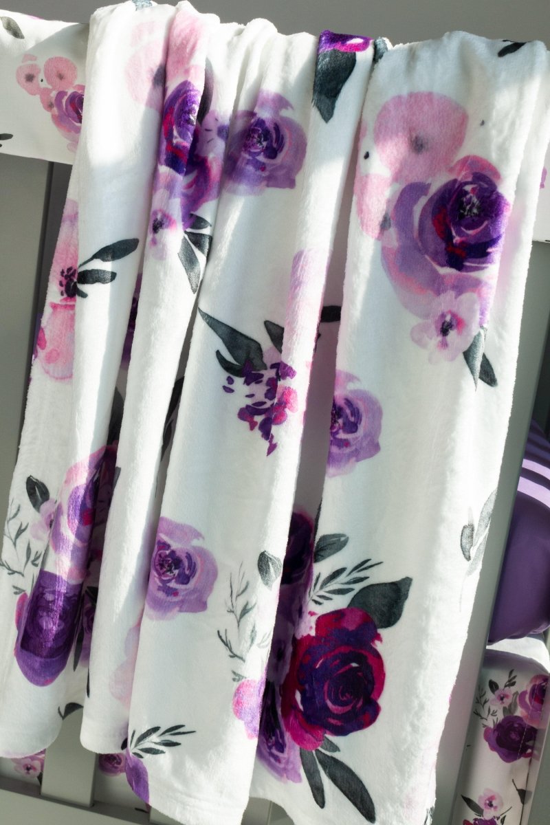 Purple Floral Minky Blanket - gender_girl, Personalized_No, Purple Floral